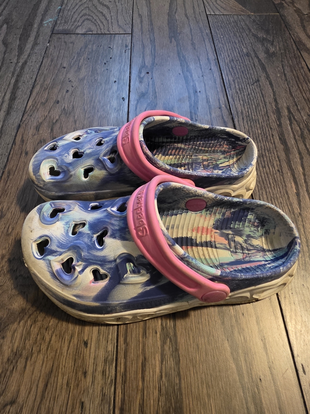 Skechers Kids Blue Tie-Dye Clog Sandals with Pink Strap